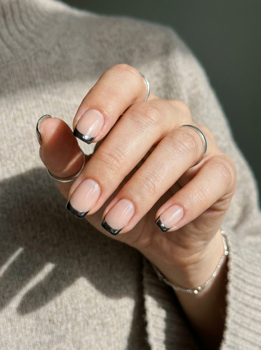 Black Chrome French Nails als French Chrome Nägel Inspiration 2026